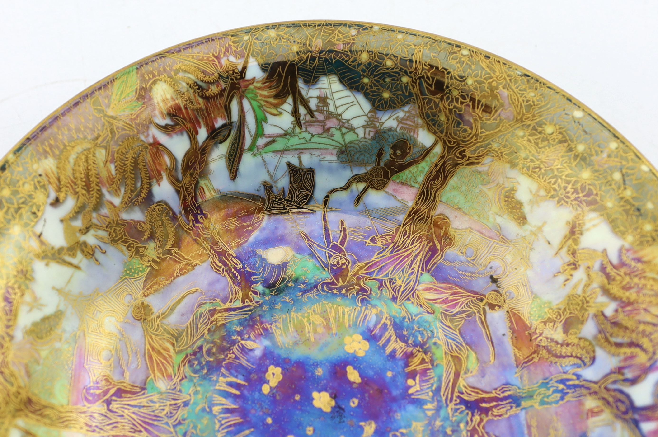 A Wedgwood Fairyland lustre ‘Jumping Faun’ Lily tray, designed by Daisy Makeig Jones, c.1925